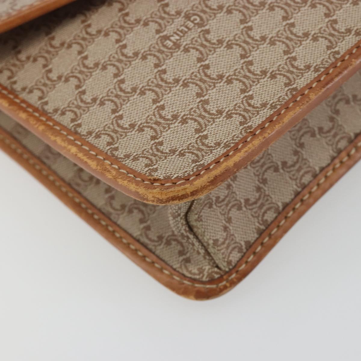 CELINE Macadam Canvas Shoulder Bag PVC Beige Gold Auth 195715