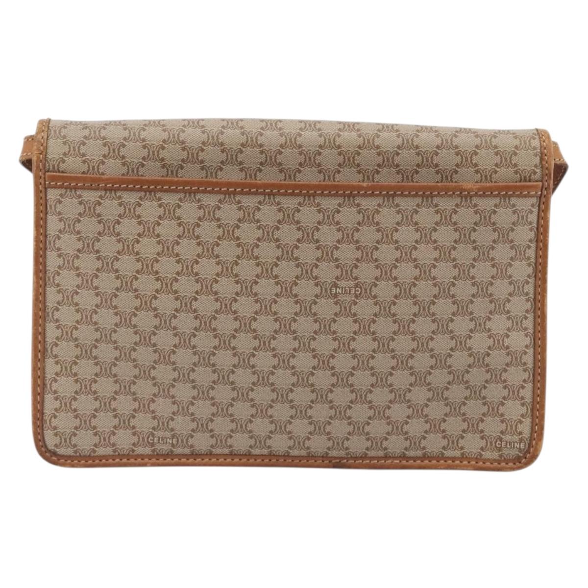 CELINE Macadam Canvas Shoulder Bag PVC Beige Gold Auth 195715