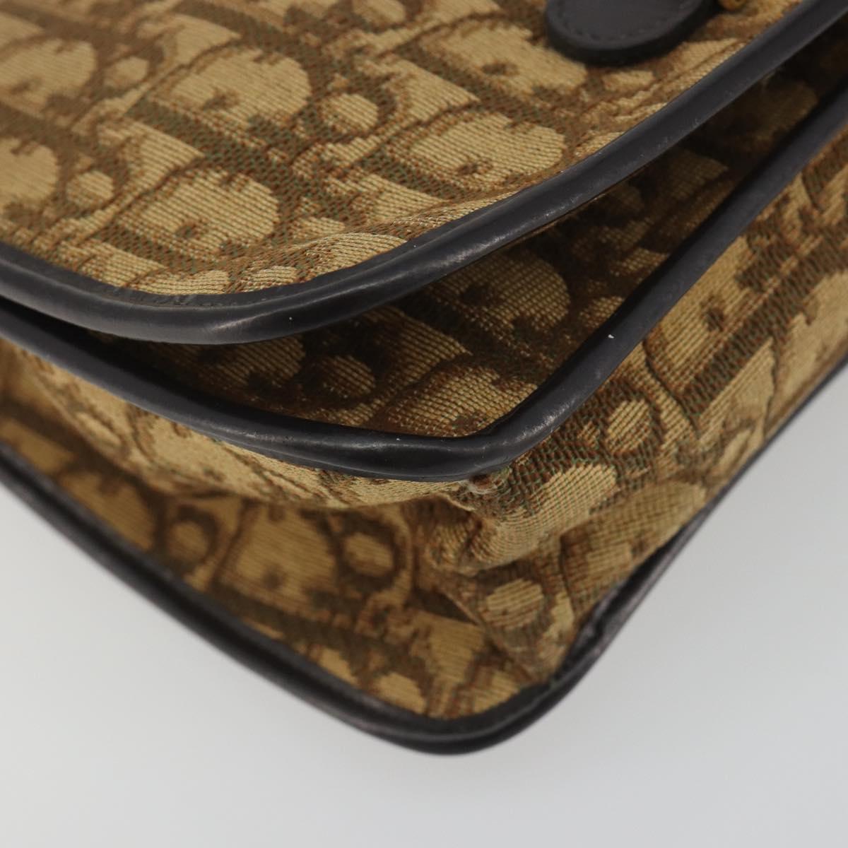 Christian Dior Trotter Canvas Chain Shoulder Bag Beige Gold Auth 195716
