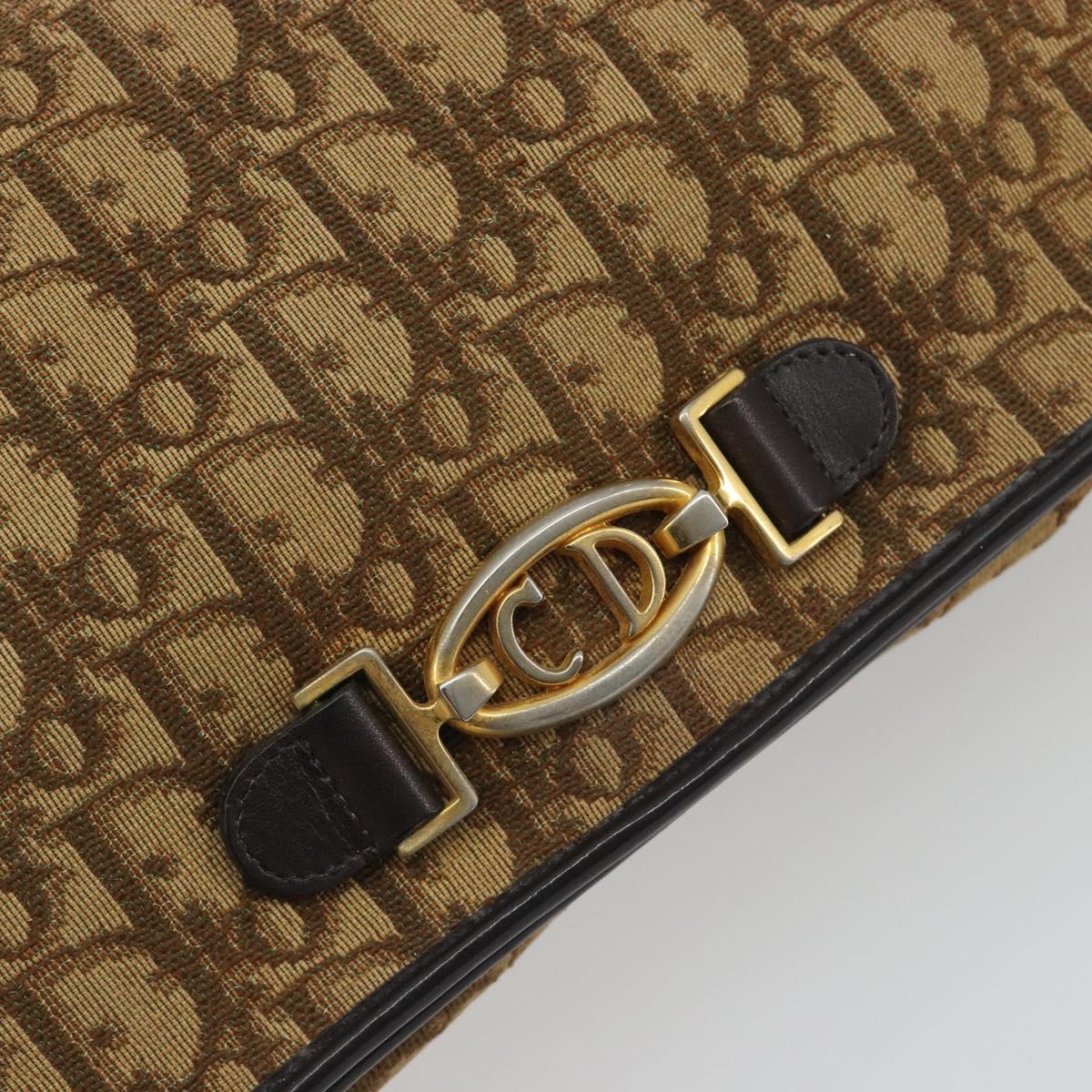 Christian Dior Trotter Canvas Chain Shoulder Bag Beige Gold Auth 195716