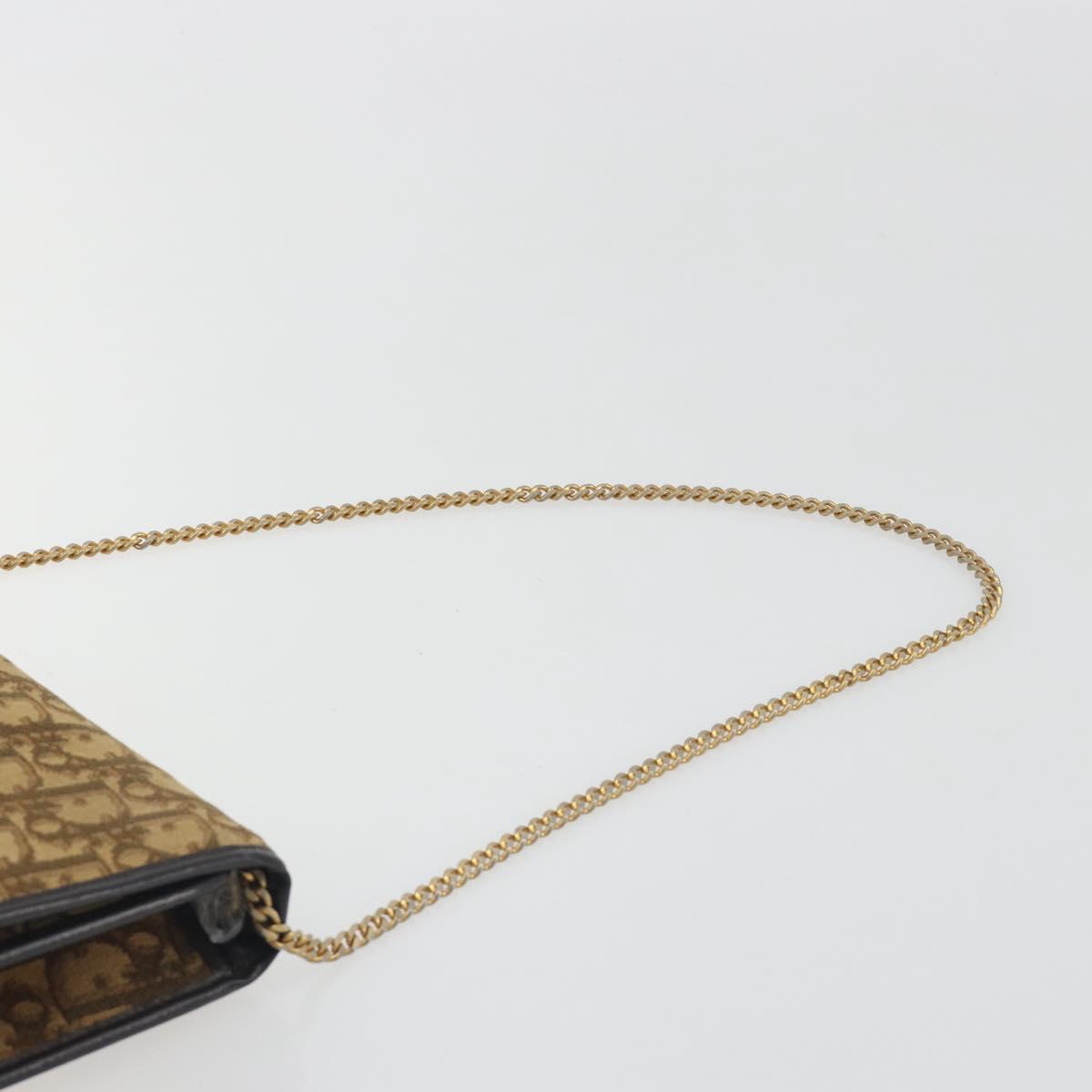 Christian Dior Trotter Canvas Chain Shoulder Bag Beige Gold Auth 195716