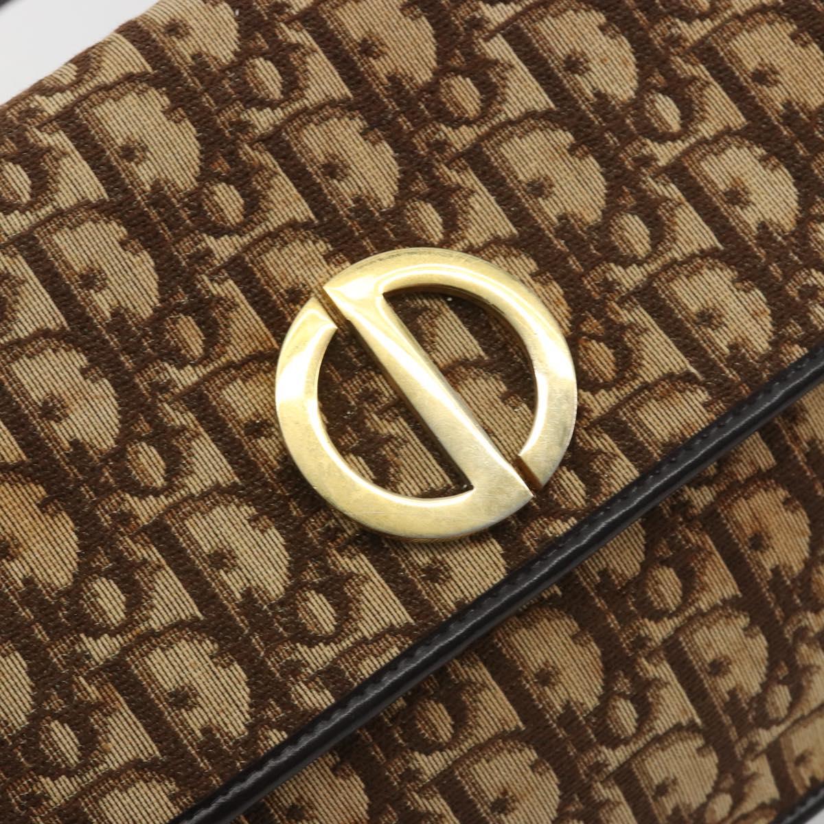 Christian Dior Trotter Canvas Shoulder Bag Beige Gold Auth 195717