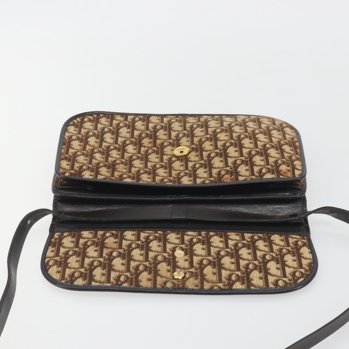 Christian Dior Trotter Canvas Shoulder Bag Beige Gold Auth 195717