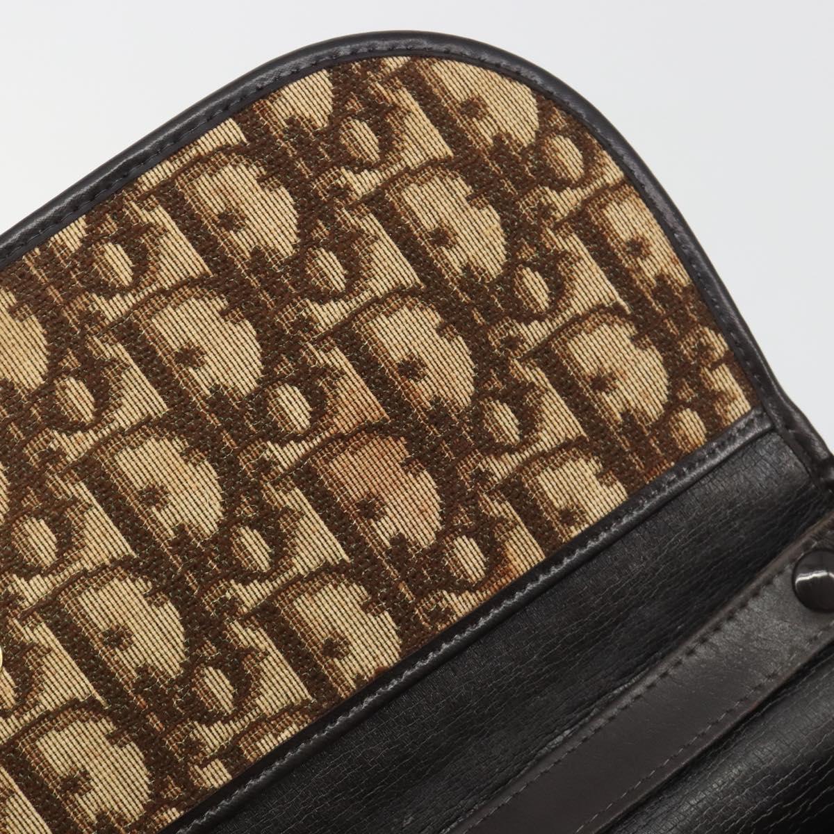 Christian Dior Trotter Canvas Shoulder Bag Beige Gold Auth 195717