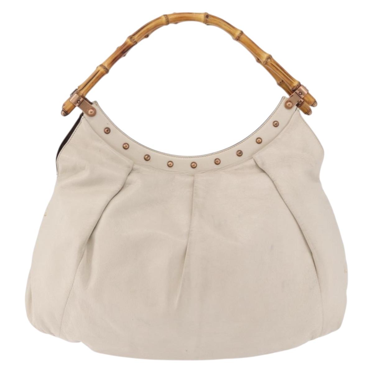 GUCCI Bamboo Shoulder Bag Leather Ivory Gold 124293 Auth 195718A
