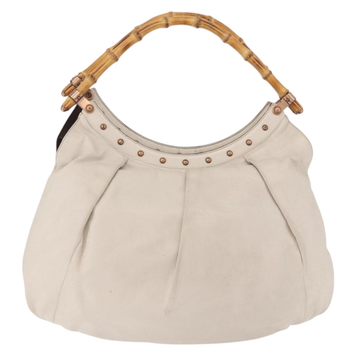 GUCCI Bamboo Shoulder Bag Leather Ivory Gold 124293 Auth 195718A
