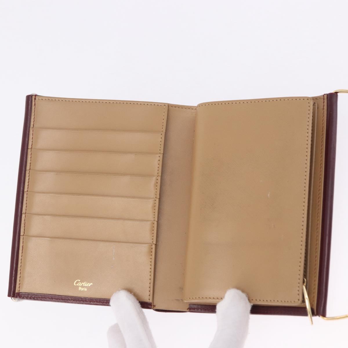 CARTIER Hand Wallet Trinity Leather Bordeaux Gold Silver Auth 195719A