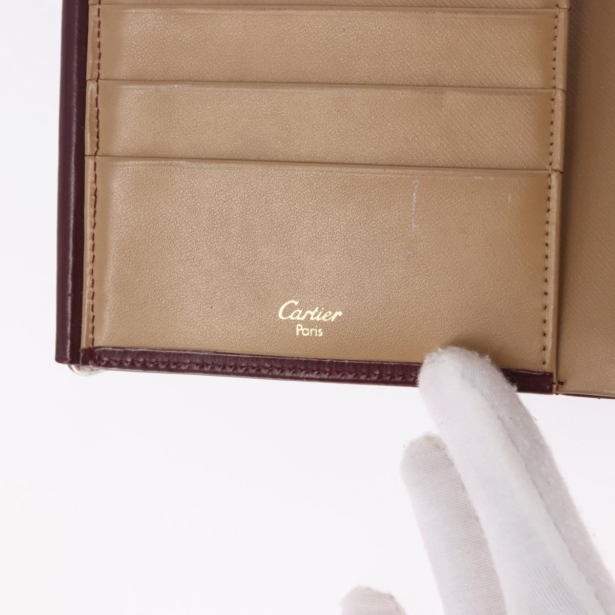 CARTIER Hand Wallet Trinity Leather Bordeaux Gold Silver Auth 195719A