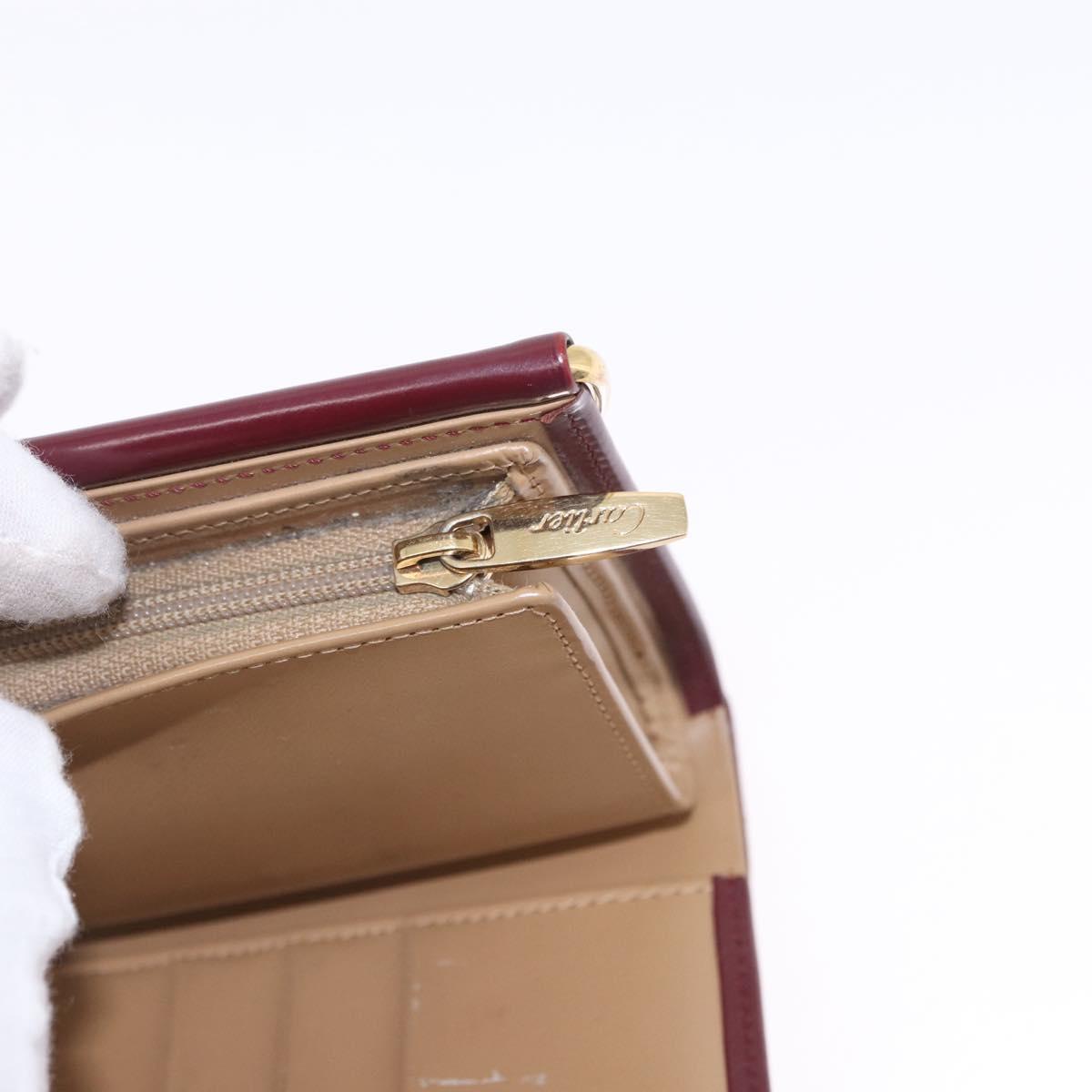 CARTIER Hand Wallet Trinity Leather Bordeaux Gold Silver Auth 195719A