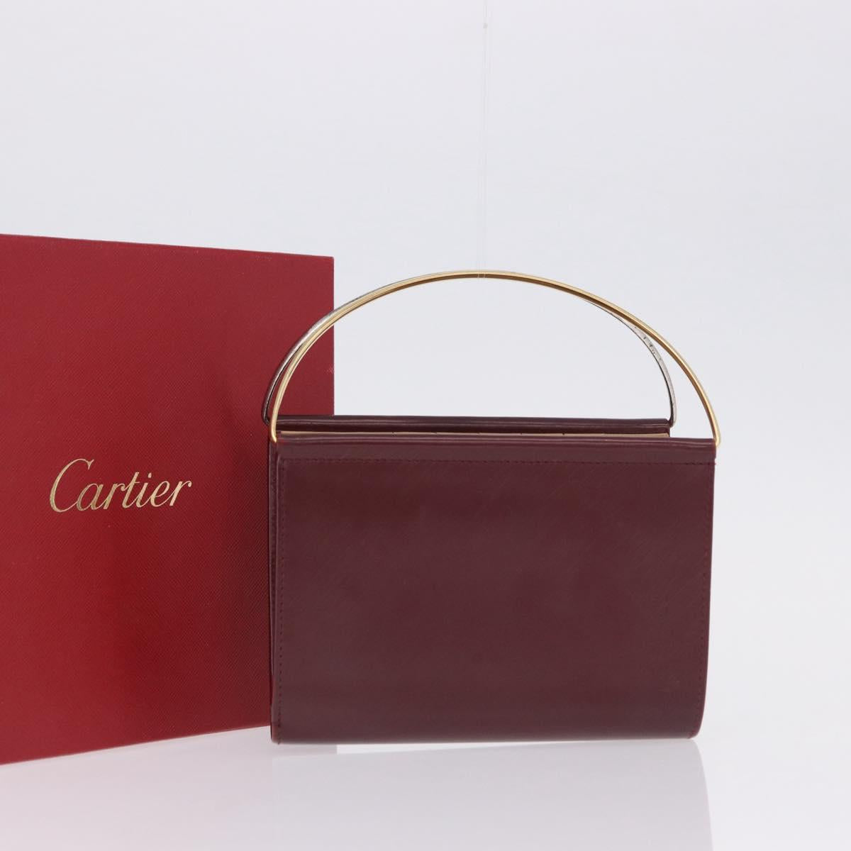 CARTIER Hand Wallet Trinity Leather Bordeaux Gold Silver Auth 195719A