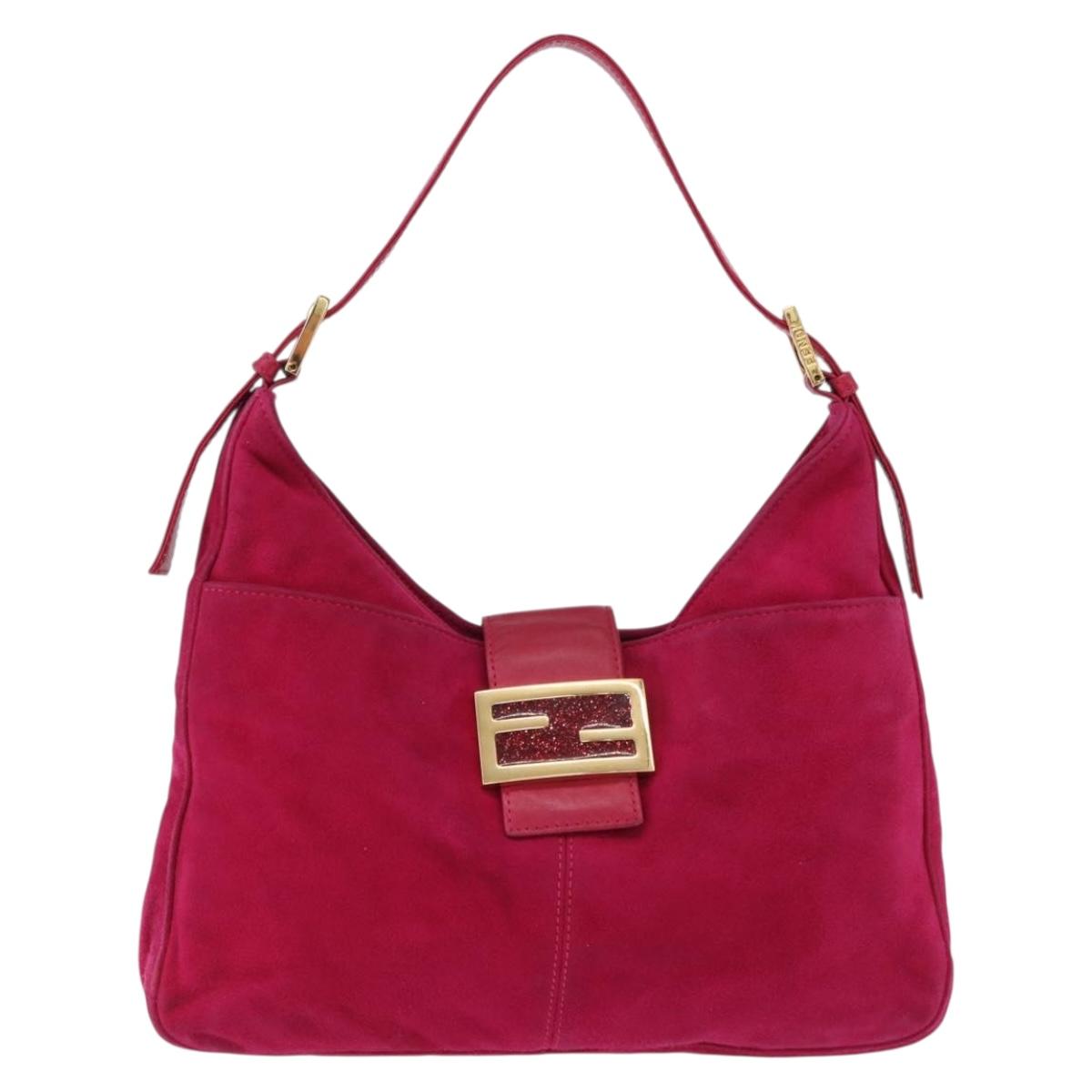 FENDI Mamma Baguette Shoulder Bag Suede Pink Gold Auth 195720V