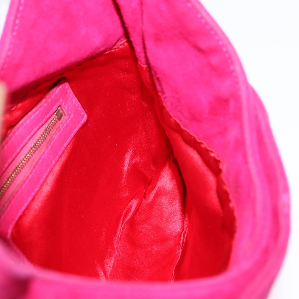 FENDI Mamma Baguette Shoulder Bag Suede Pink Gold Auth 195720V