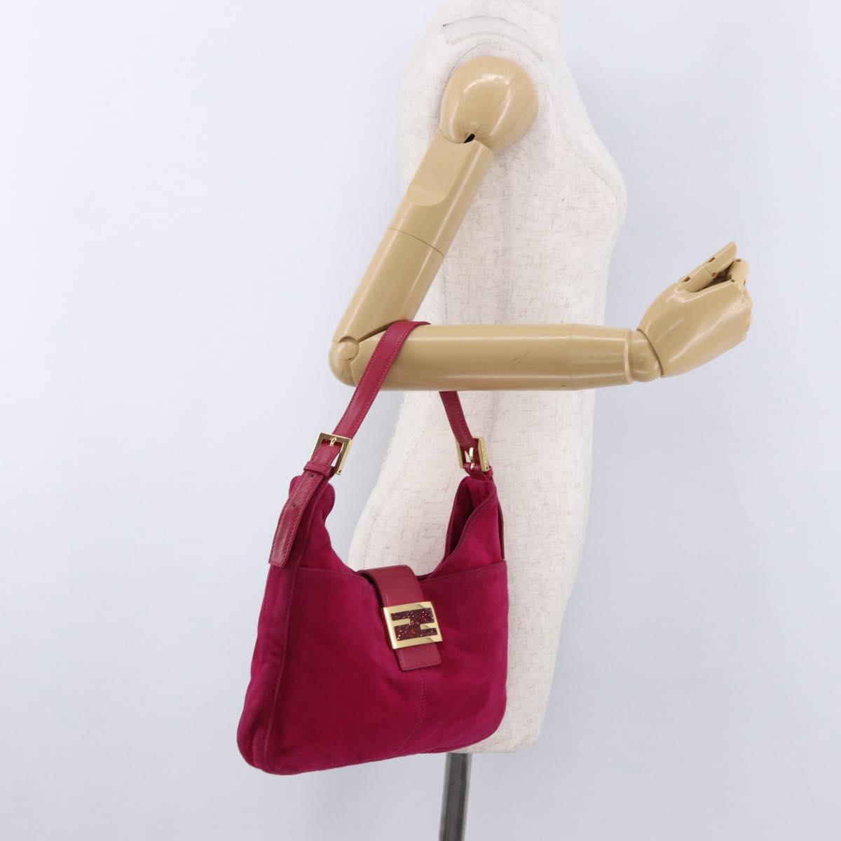 FENDI Mamma Baguette Shoulder Bag Suede Pink Gold Auth 195720V