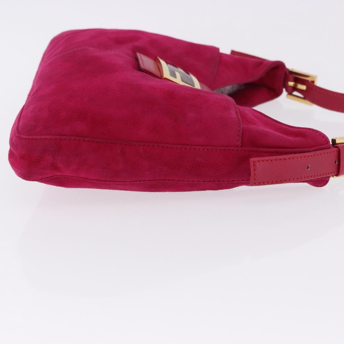 FENDI Mamma Baguette Shoulder Bag Suede Pink Gold Auth 195720V