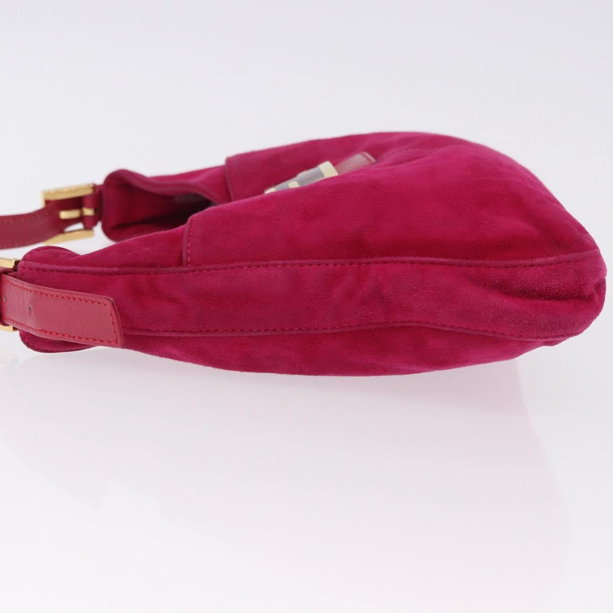 FENDI Mamma Baguette Shoulder Bag Suede Pink Gold Auth 195720V