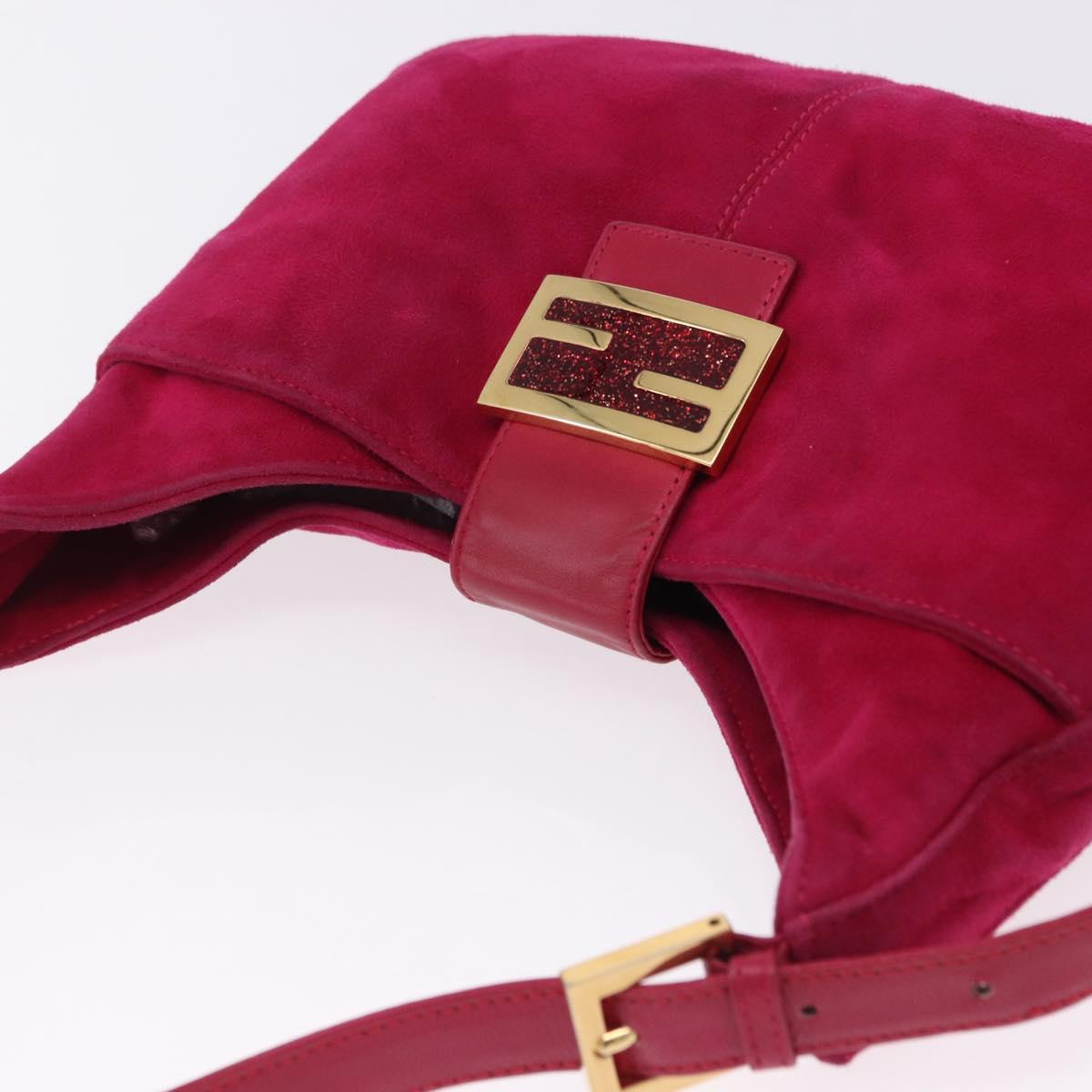 FENDI Mamma Baguette Shoulder Bag Suede Pink Gold Auth 195720V