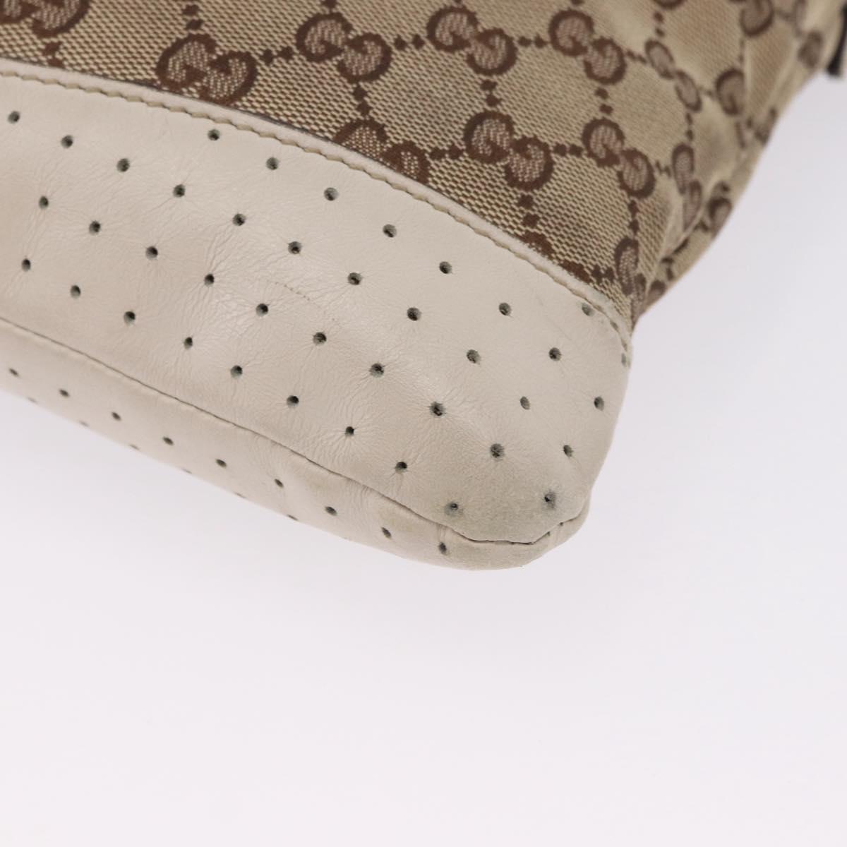 GUCCI GG Canvas Shoulder Bag Beige Silver 145857 Auth 195721