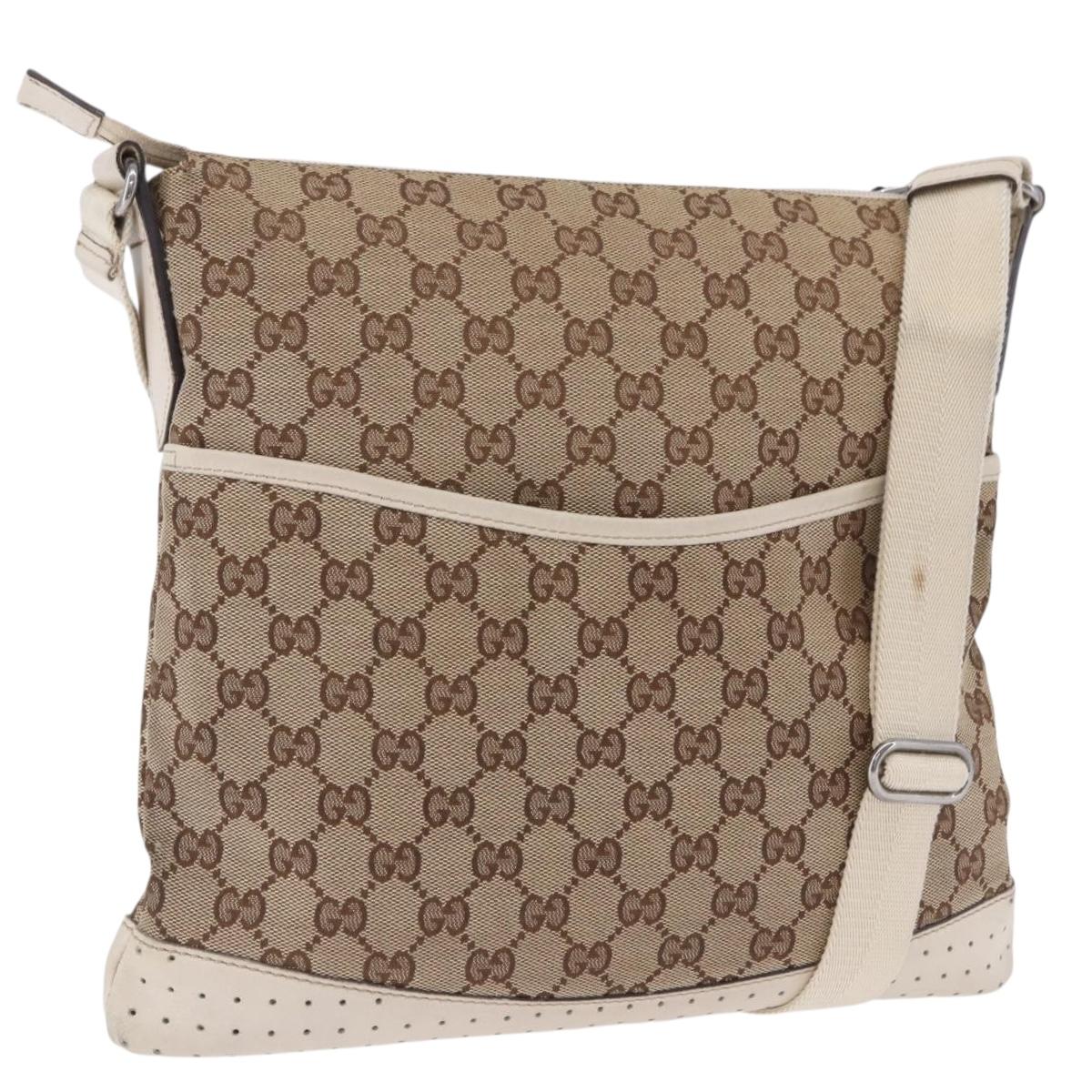 GUCCI GG Canvas Shoulder Bag Beige Silver 145857 Auth 195721