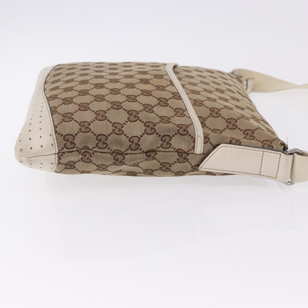 GUCCI GG Canvas Shoulder Bag Beige Silver 145857 Auth 195721
