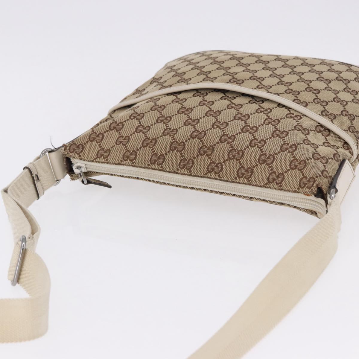 GUCCI GG Canvas Shoulder Bag Beige Silver 145857 Auth 195721