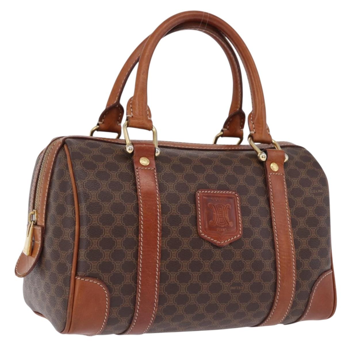 CELINE Macadam Canvas Hand Bag PVC Leather Brown Gold Auth 195723A