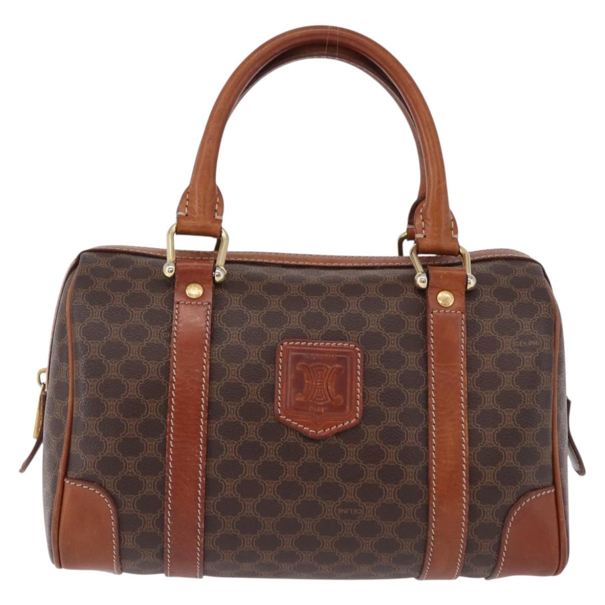 CELINE Macadam Canvas Hand Bag PVC Leather Brown Gold Auth 195723A
