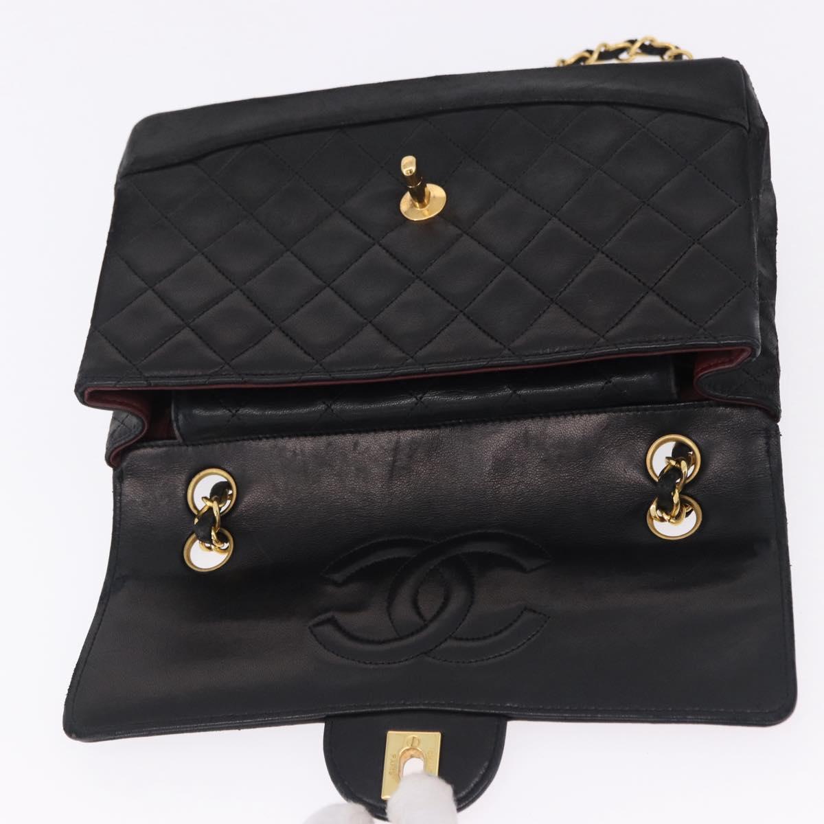CHANEL Matelasse Chain Shoulder Bag Lamb Skin Black Gold CC Auth 195725