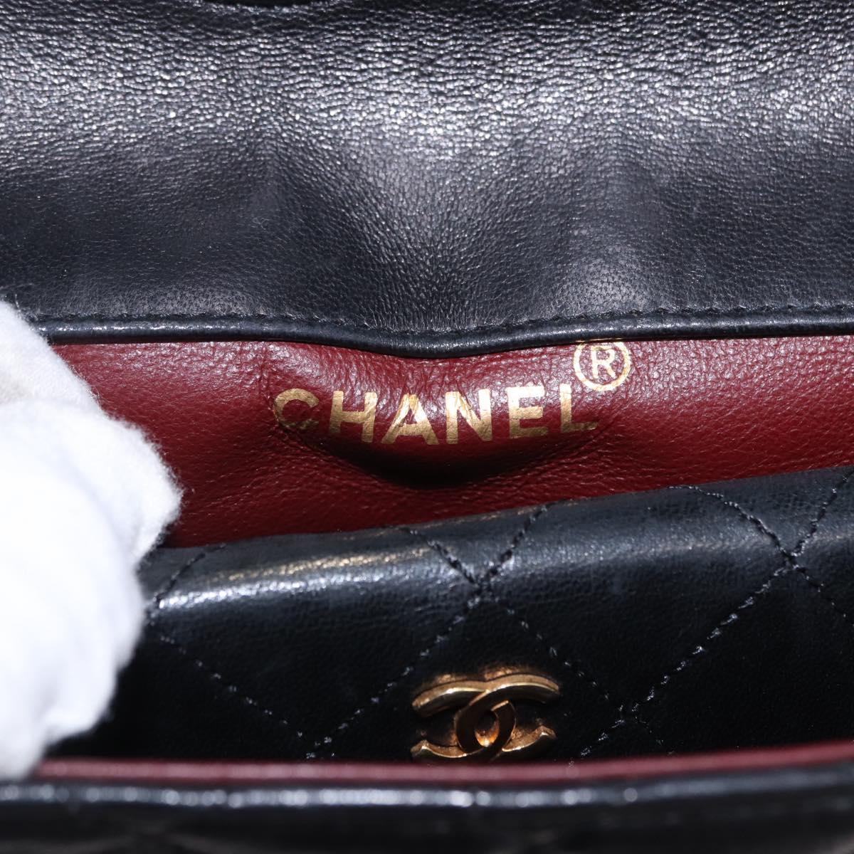 CHANEL Matelasse Chain Shoulder Bag Lamb Skin Black Gold CC Auth 195725