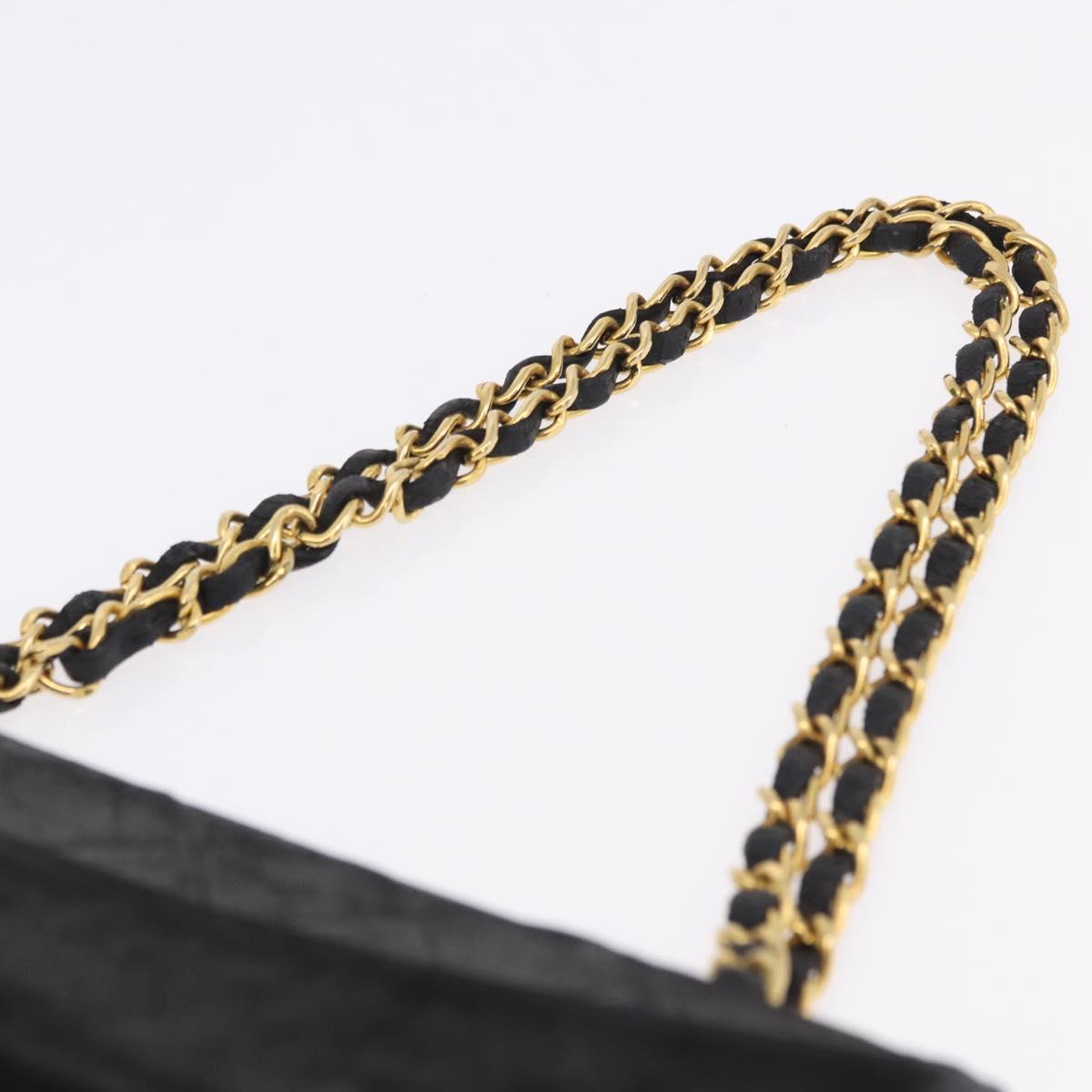 CHANEL Matelasse Chain Shoulder Bag Lamb Skin Black Gold CC Auth 195725