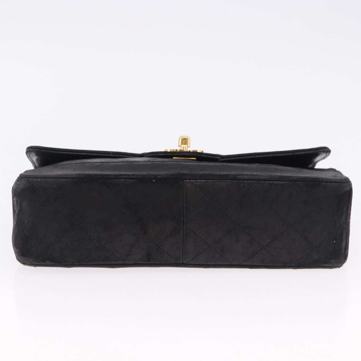 CHANEL Matelasse Chain Shoulder Bag Lamb Skin Black Gold CC Auth 195725