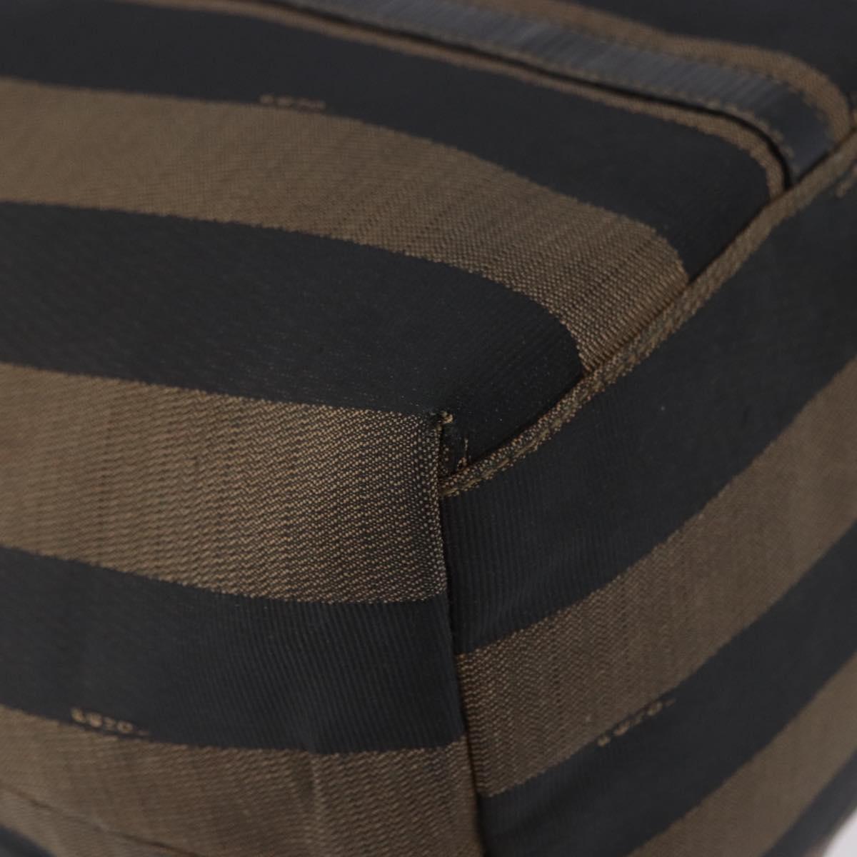 FENDI Pecan Canvas Tote Bag Brown Black Auth 195728A