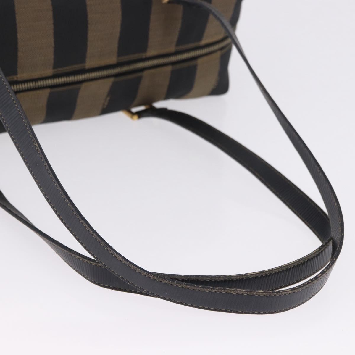 FENDI Pecan Canvas Tote Bag Brown Black Auth 195728A