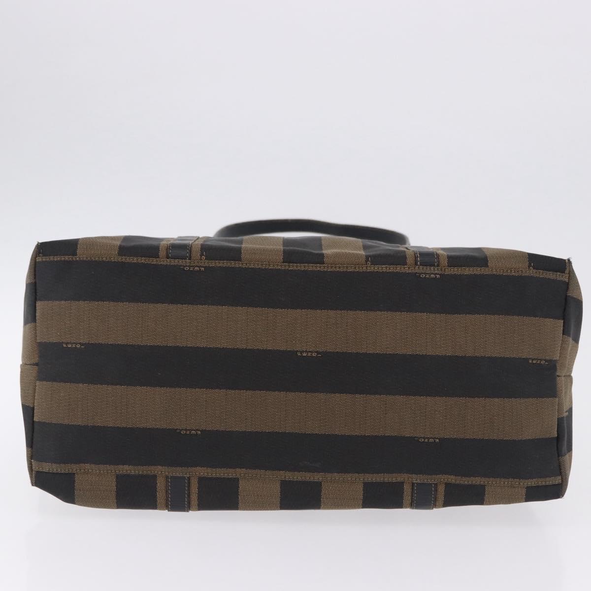 FENDI Pecan Canvas Tote Bag Brown Black Auth 195728A