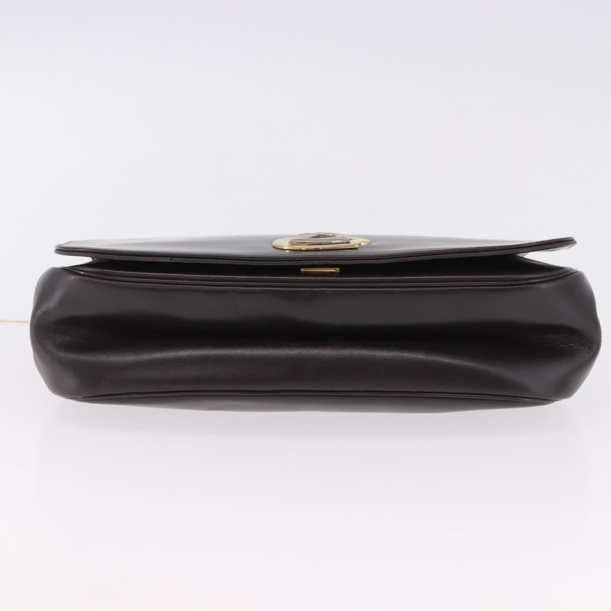 Christian Dior Chain Shoulder Bag Leather Dark Brown Gold Auth 195730