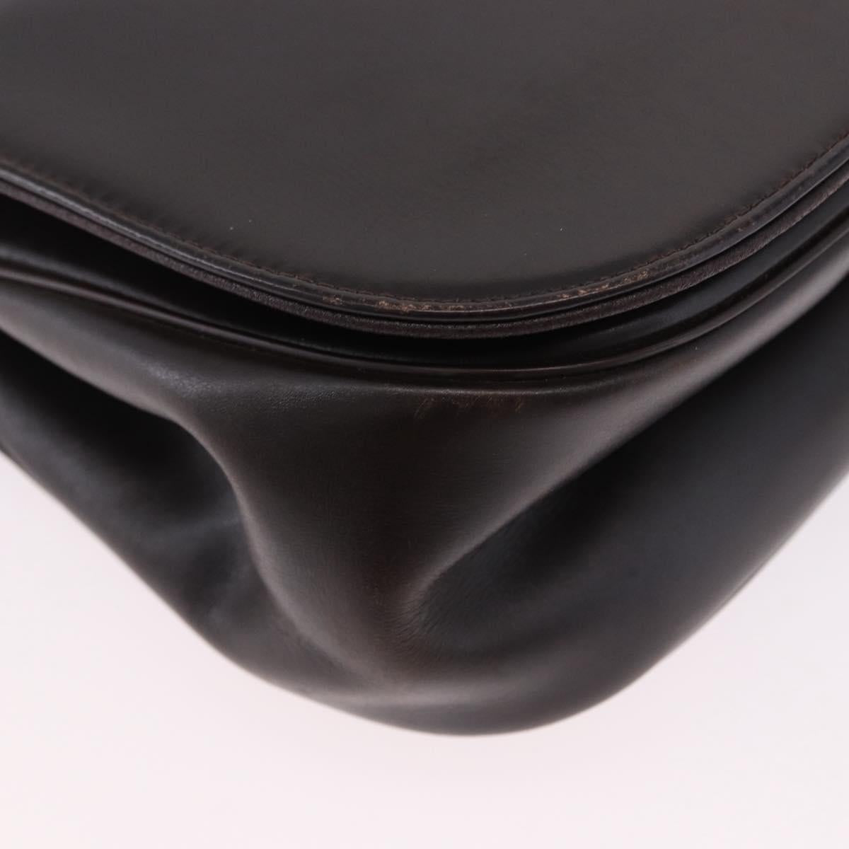 Christian Dior Chain Shoulder Bag Leather Dark Brown Gold Auth 195730