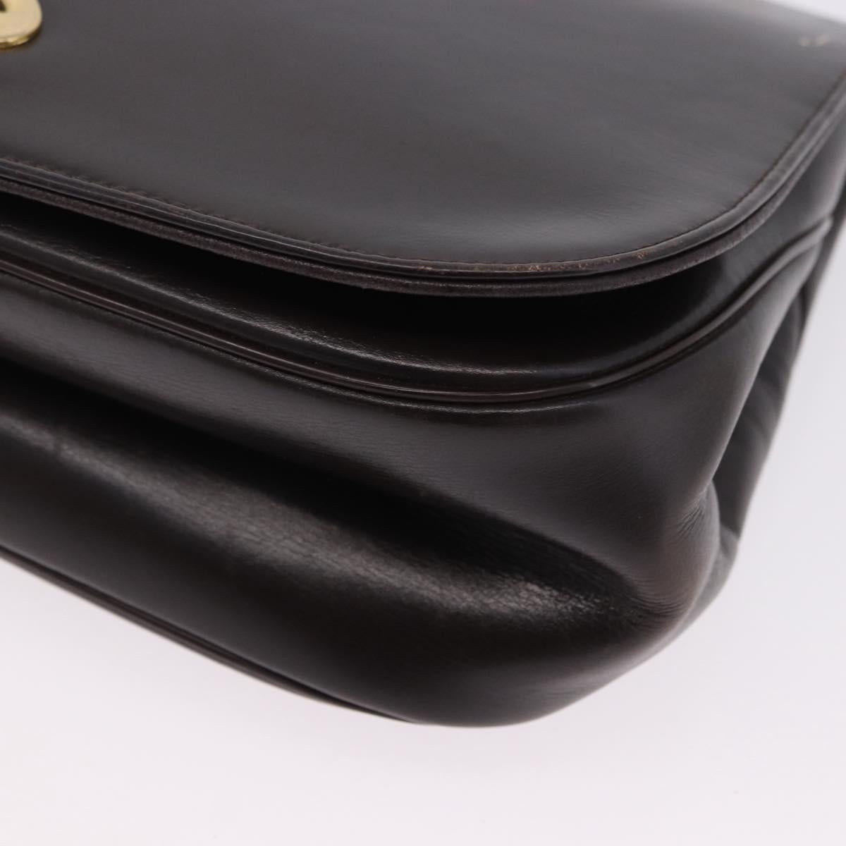 Christian Dior Chain Shoulder Bag Leather Dark Brown Gold Auth 195730