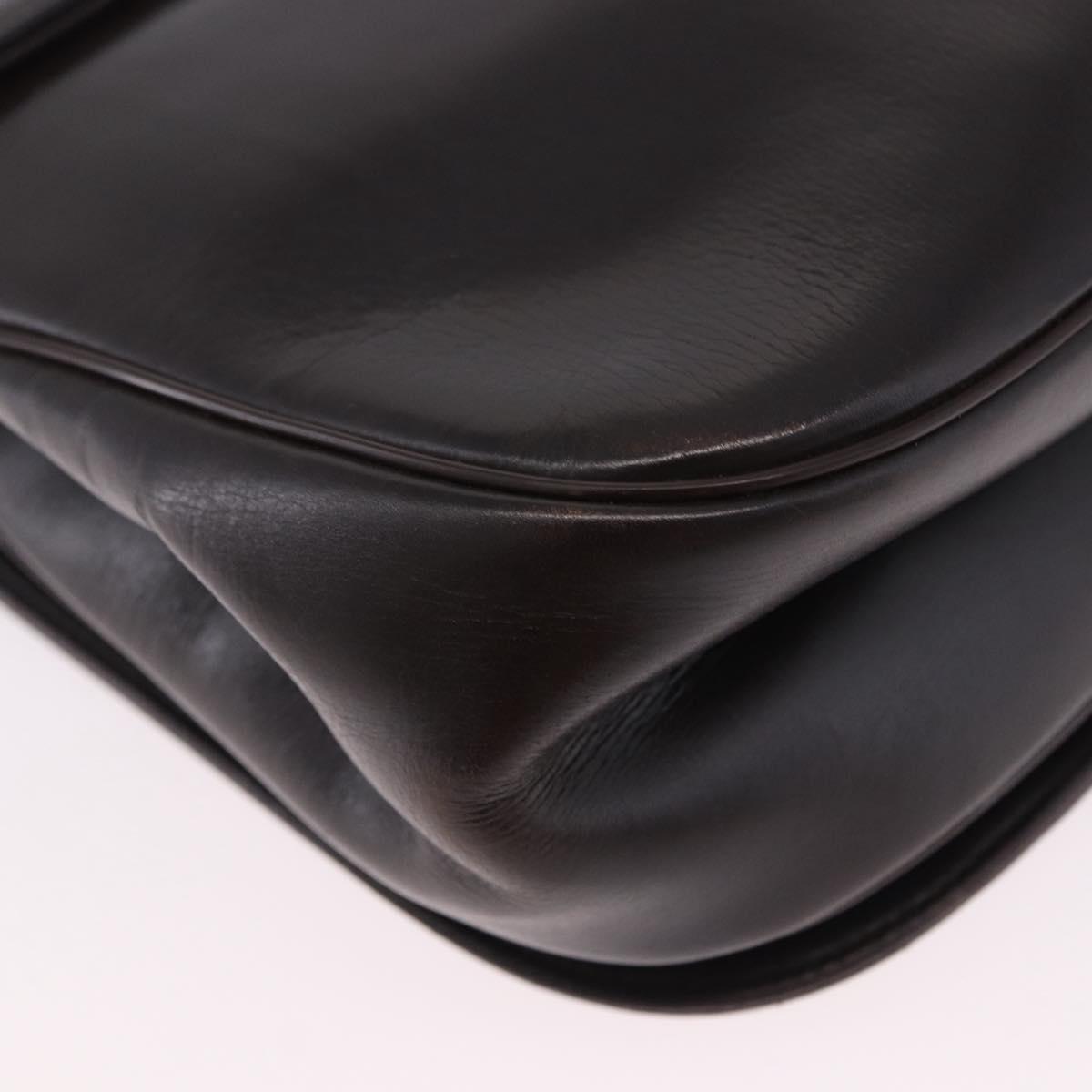 Christian Dior Chain Shoulder Bag Leather Dark Brown Gold Auth 195730