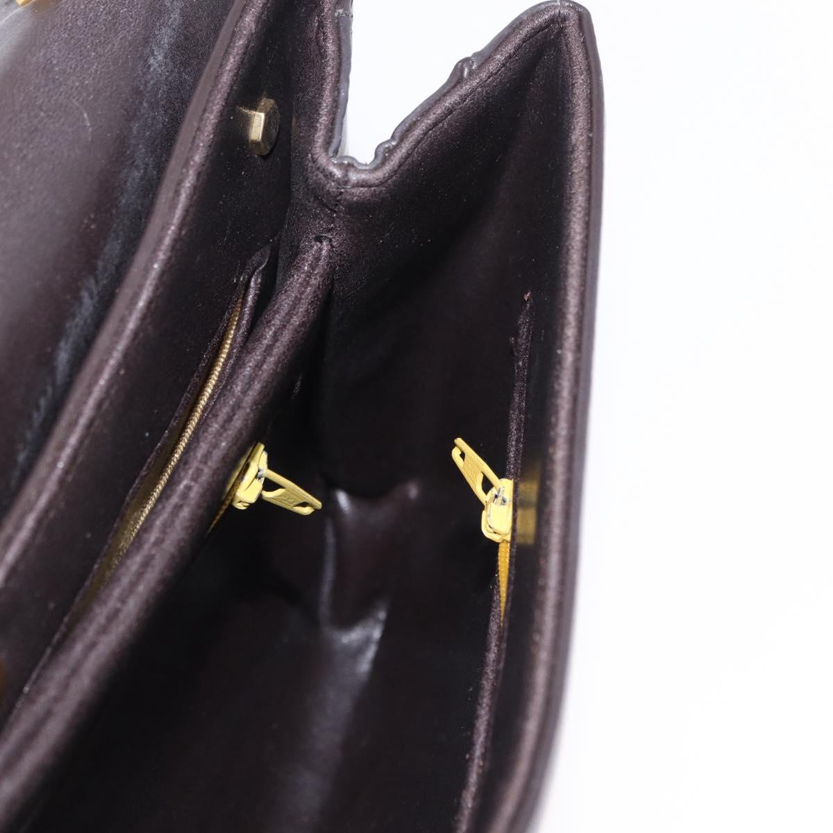 Christian Dior Chain Shoulder Bag Leather Dark Brown Gold Auth 195730