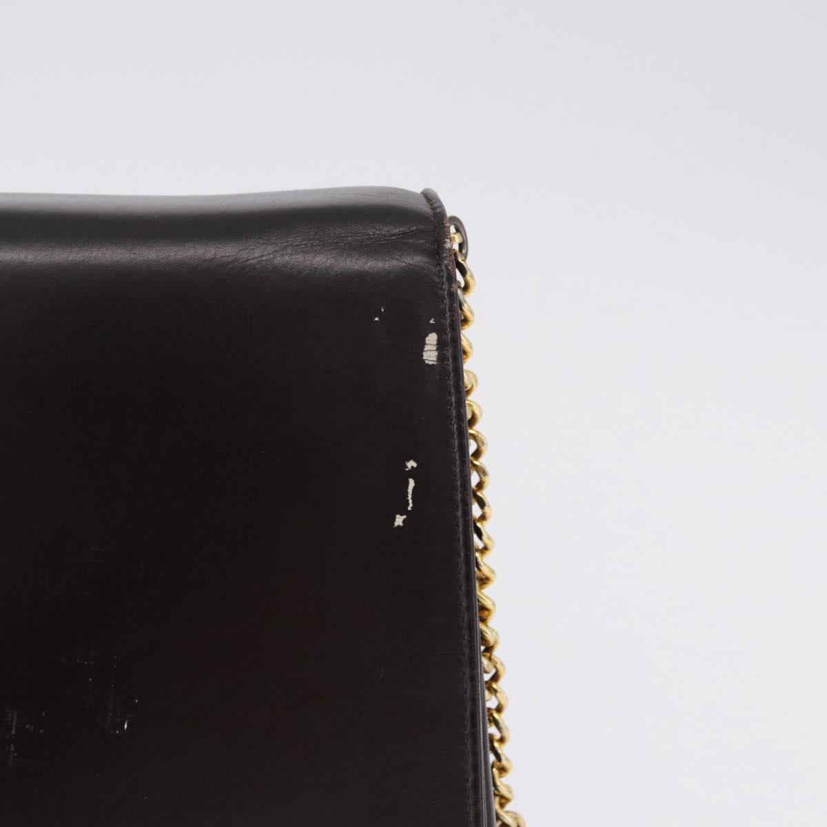 Christian Dior Chain Shoulder Bag Leather Dark Brown Gold Auth 195730