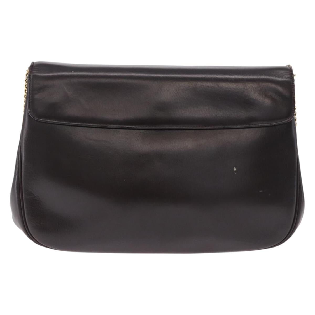 Christian Dior Chain Shoulder Bag Leather Dark Brown Gold Auth 195730