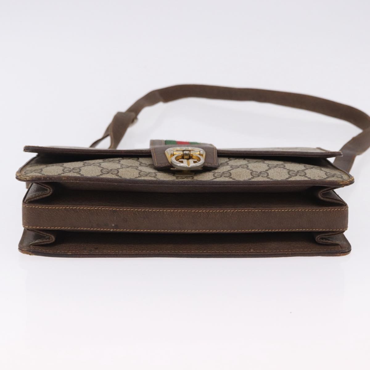 GUCCI GG Supreme Web Sherry Line Shoulder Bag PVC Beige Gold Auth 195731