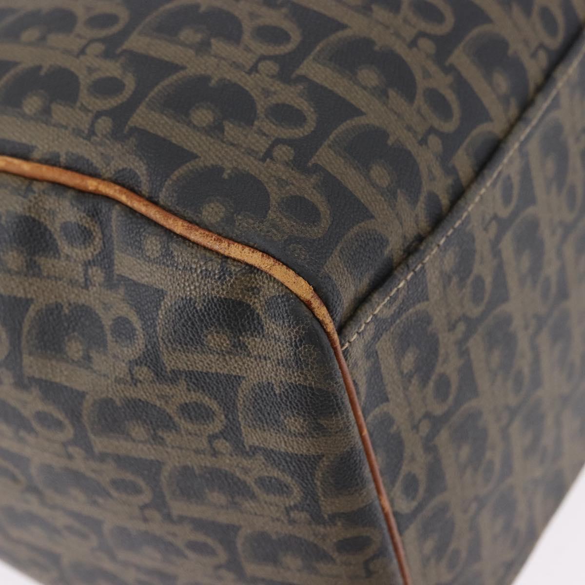 Christian Dior Trotter Canvas Boston Bag PVC Green Gold Auth 195735