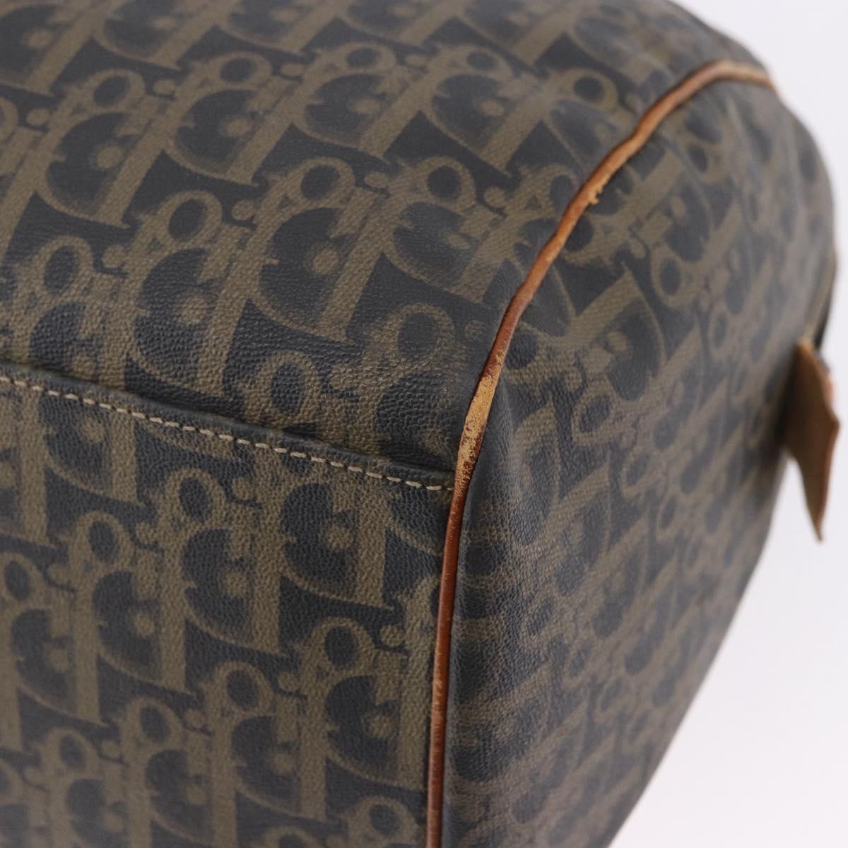 Christian Dior Trotter Canvas Boston Bag PVC Green Gold Auth 195735