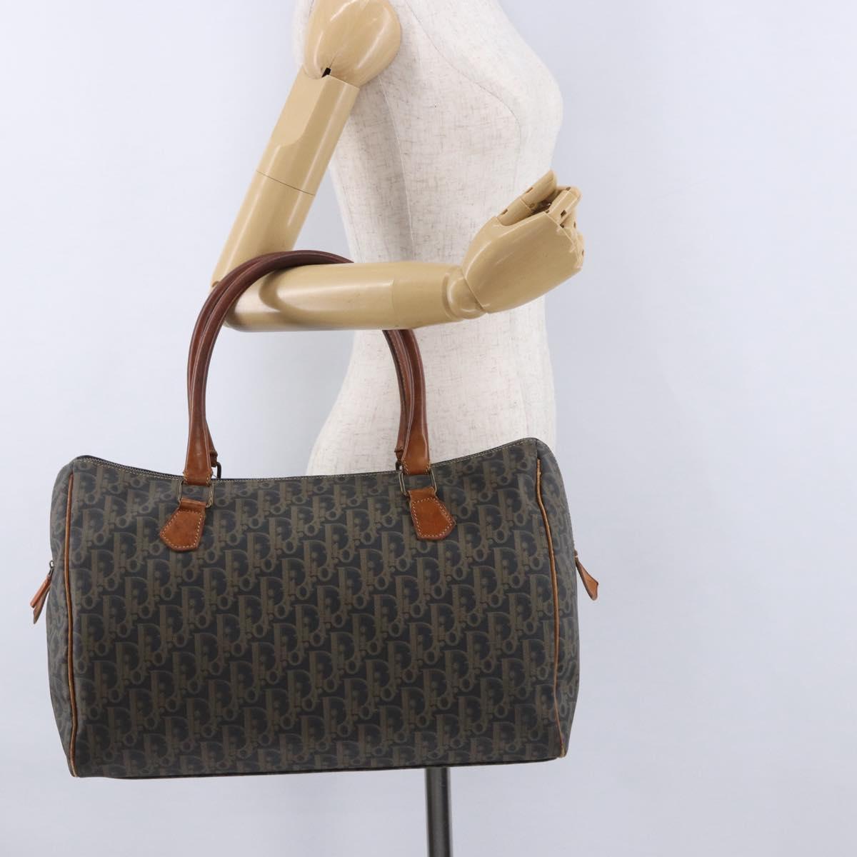 Christian Dior Trotter Canvas Boston Bag PVC Green Gold Auth 195735
