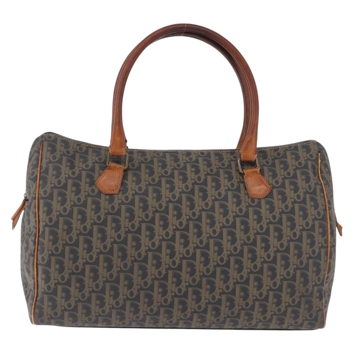 Christian Dior Trotter Canvas Boston Bag PVC Green Gold Auth 195735