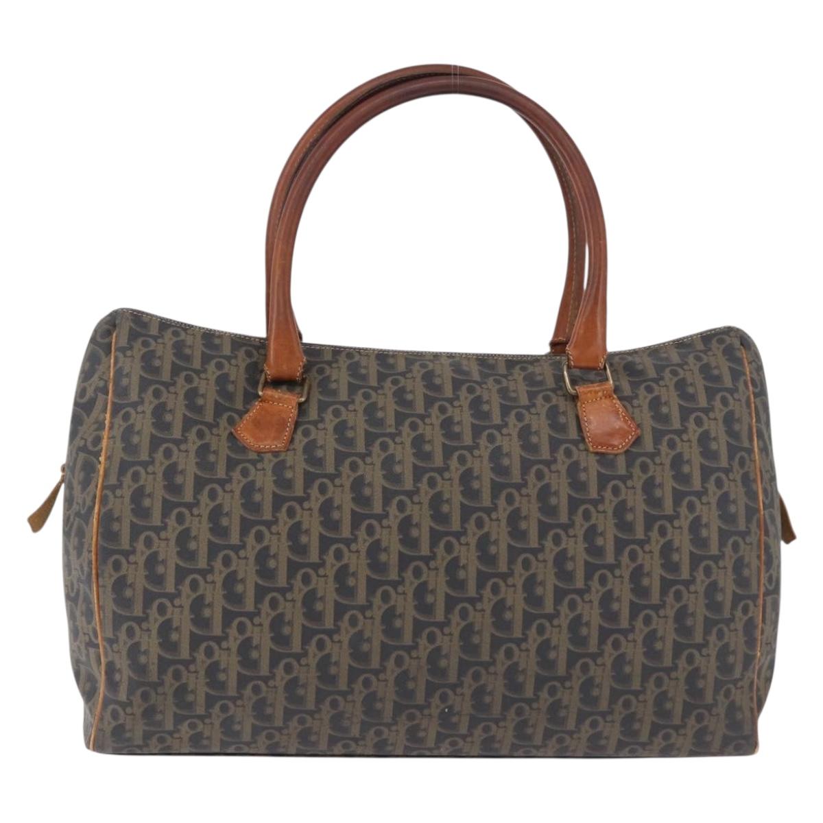 Christian Dior Trotter Canvas Boston Bag PVC Green Gold Auth 195735