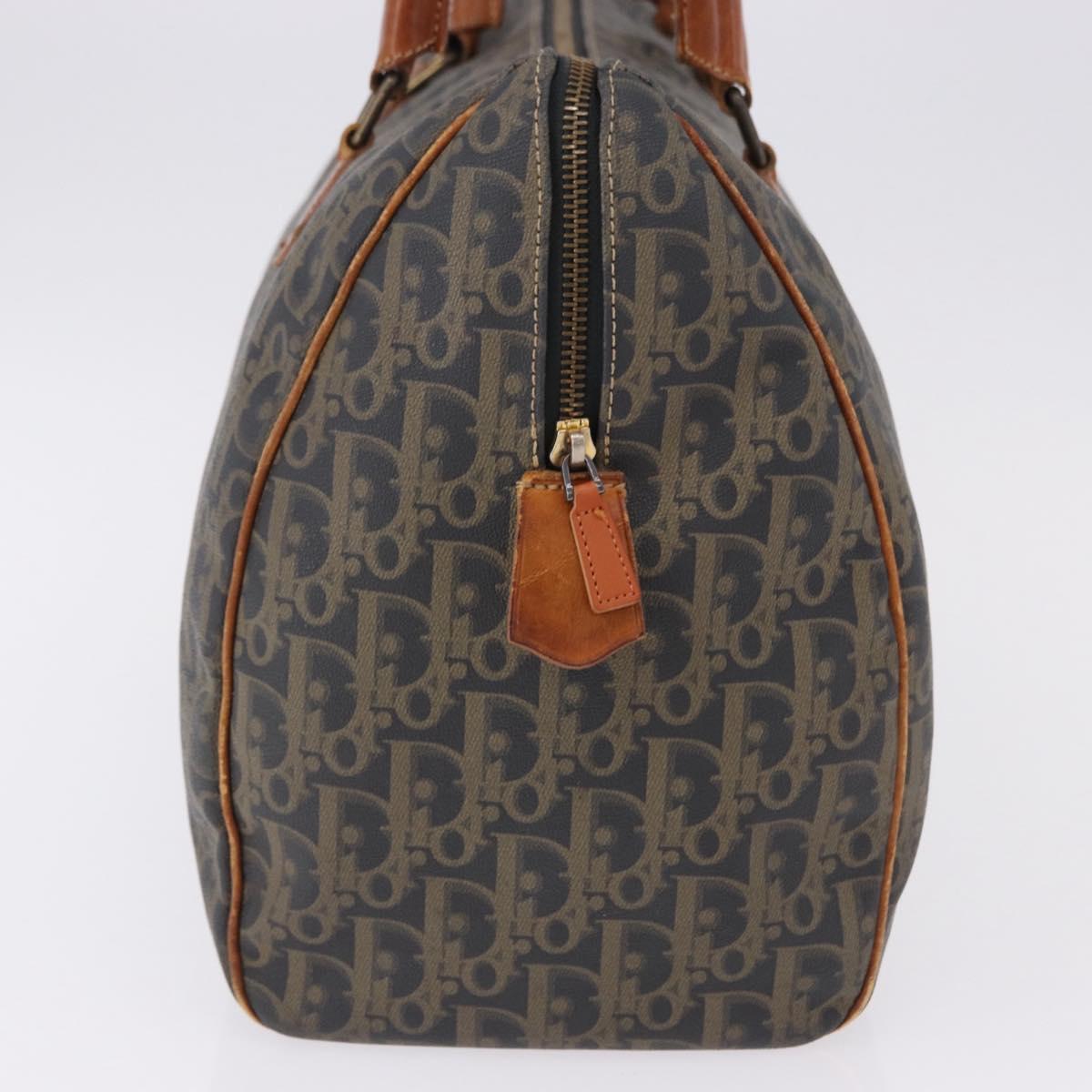 Christian Dior Trotter Canvas Boston Bag PVC Green Gold Auth 195735
