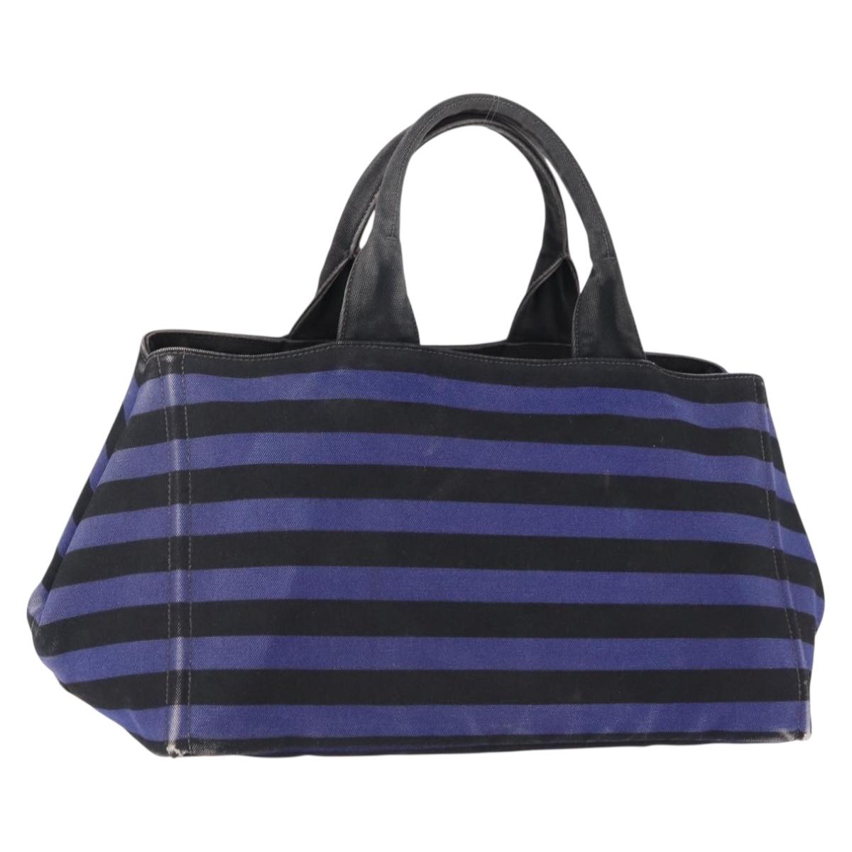 PRADA Canapa GM Tote Bag Canvas Blue Gold Auth 195738