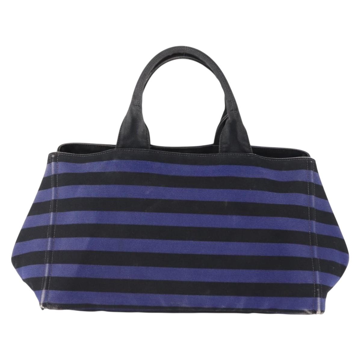 PRADA Canapa GM Tote Bag Canvas Blue Gold Auth 195738