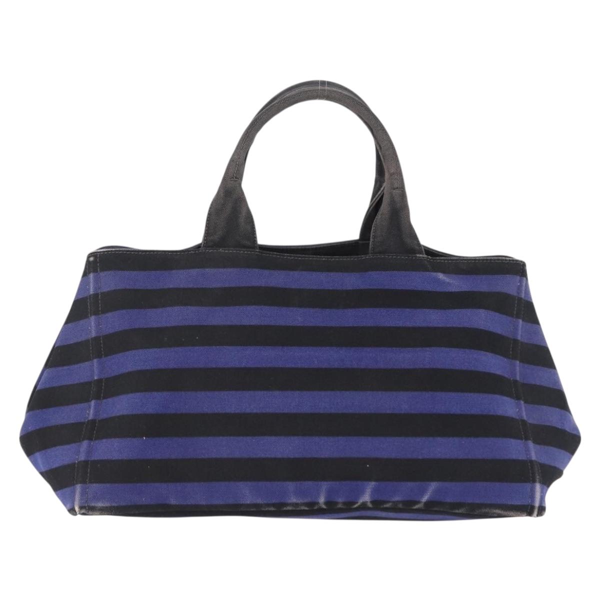 PRADA Canapa GM Tote Bag Canvas Blue Gold Auth 195738